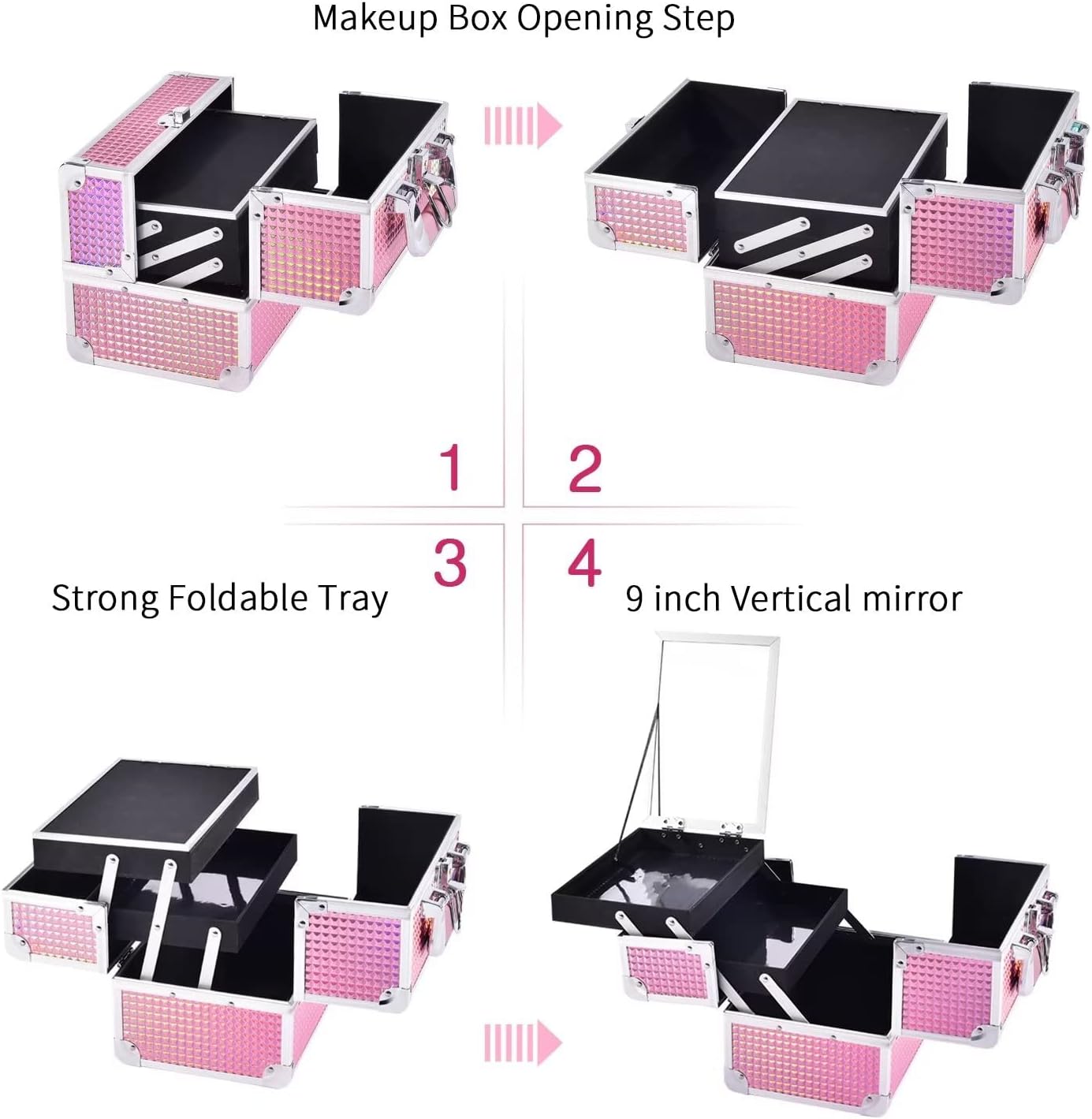 Joligrace Makeup Case Organizer Makeup Box Cosmetic Train Case with Mirror - Image 8