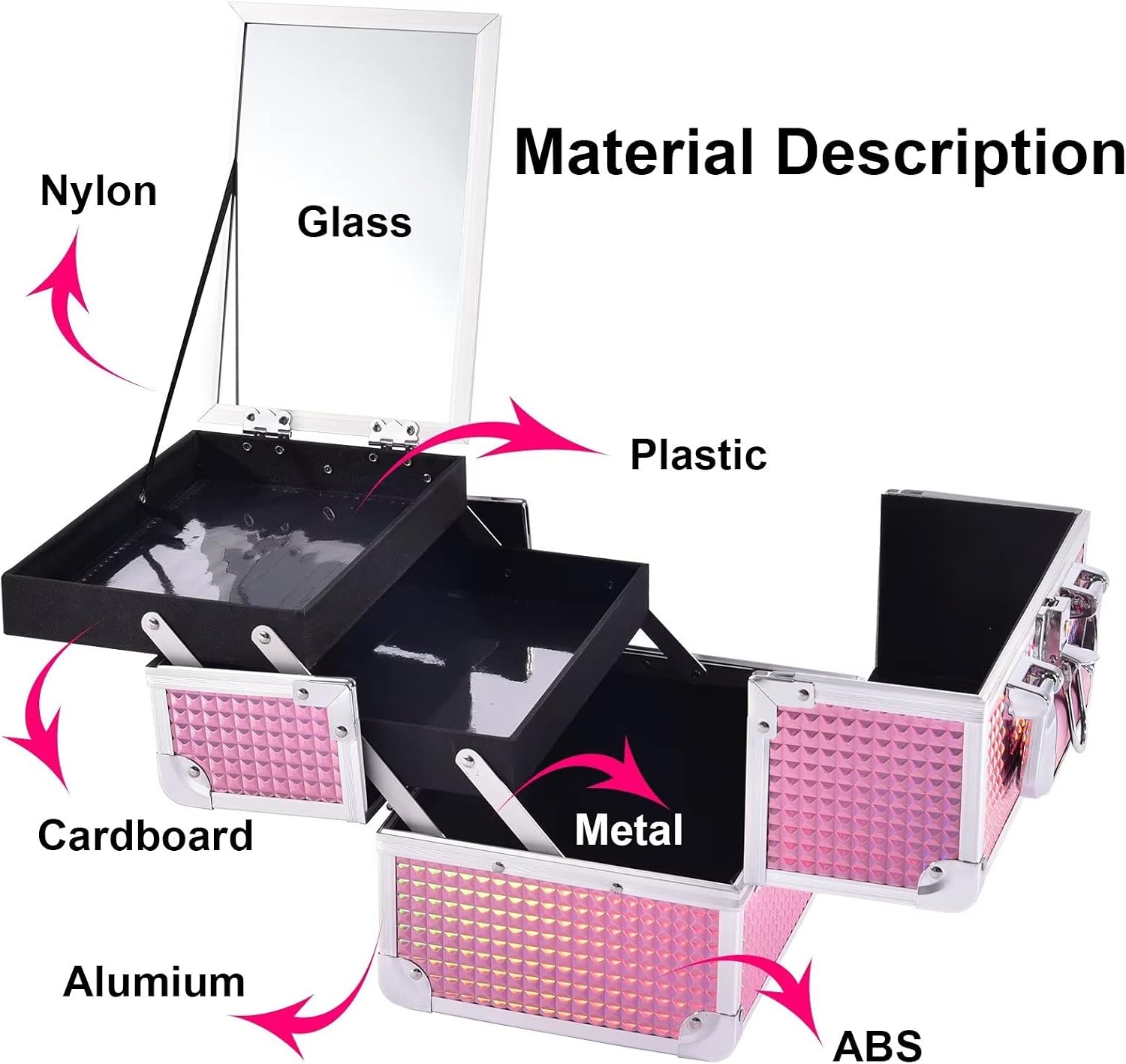 Joligrace Makeup Case Organizer Makeup Box Cosmetic Train Case with Mirror - Image 9